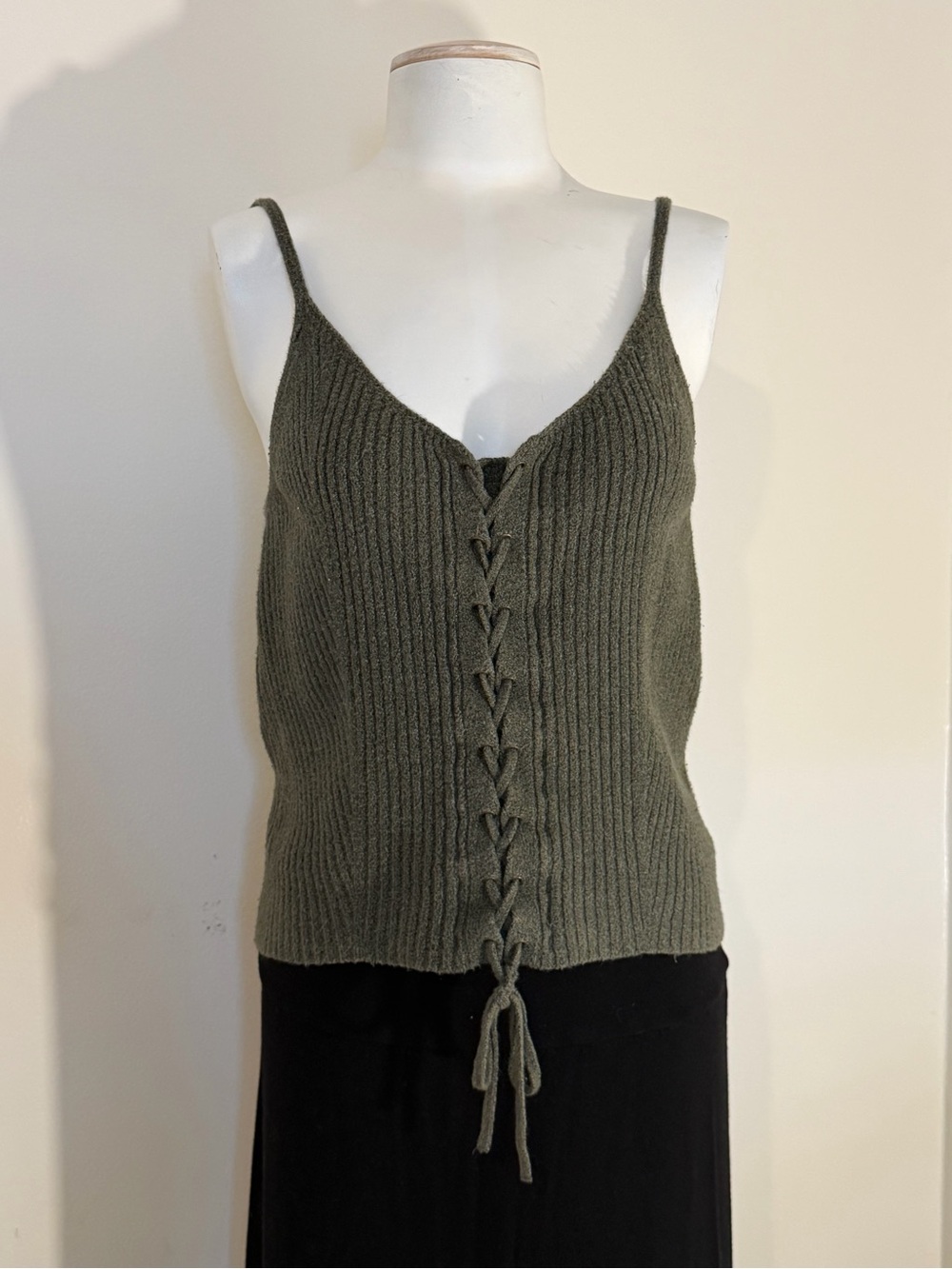 American Eagle Outfitters Olive Green Ribbed Lace-Up Cami